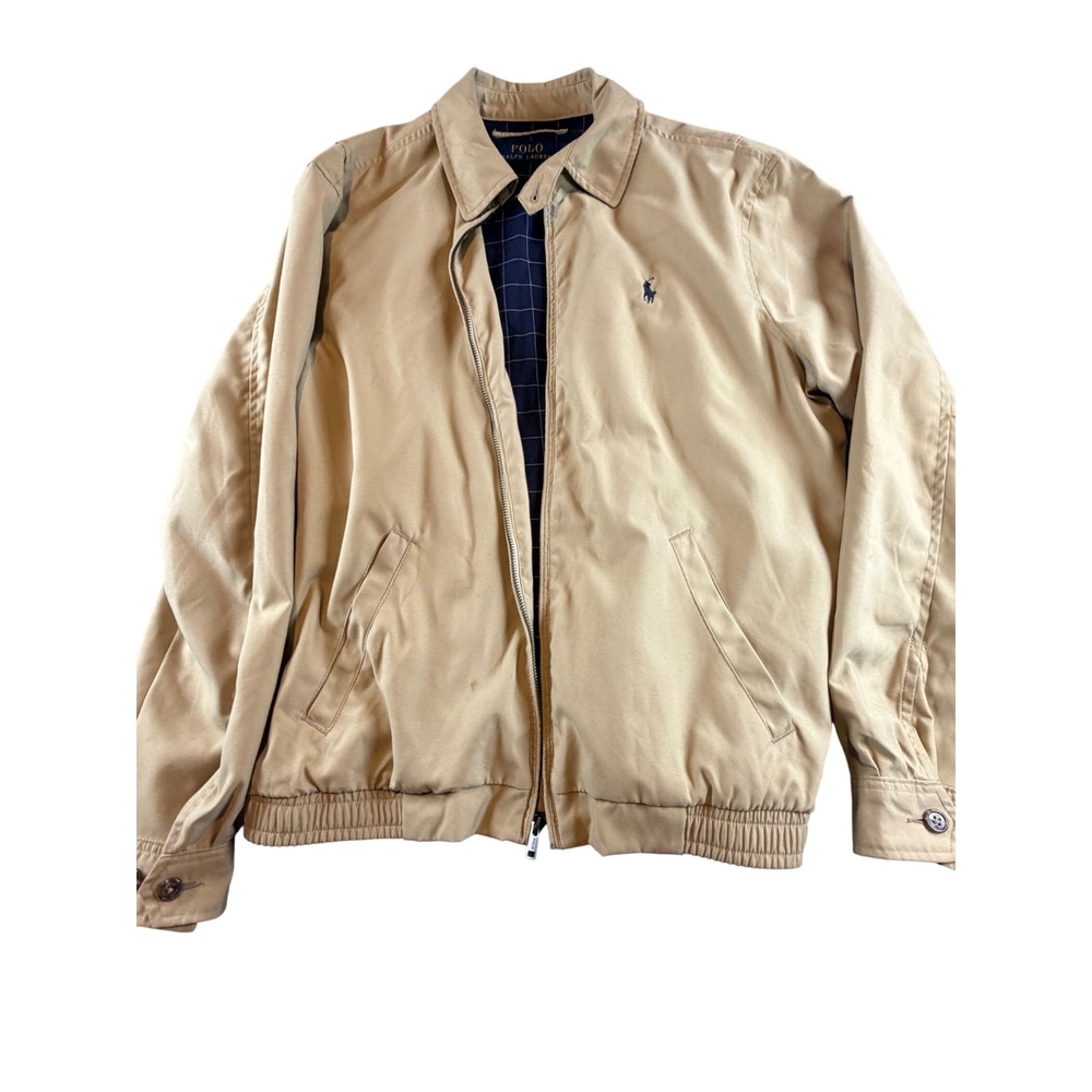 Polo Ralph Lauren Mens Harrington Jacket Tan Beige Plaid Lined Small